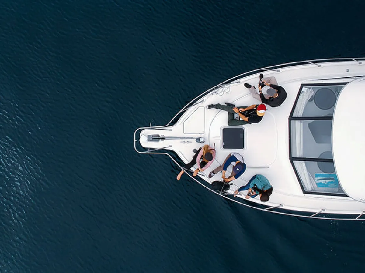 Overlooking the bow of Motor Yacht ORCA