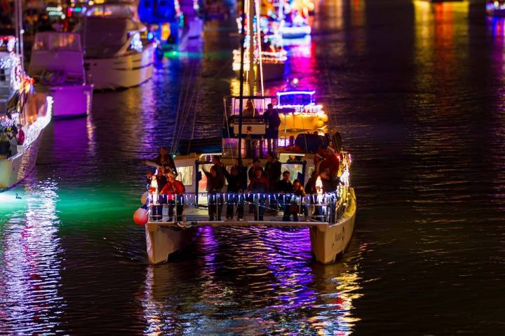 Catamaran Manute'a celebrates the holidays in the Dana Point Harbor Boat Parade of Lights