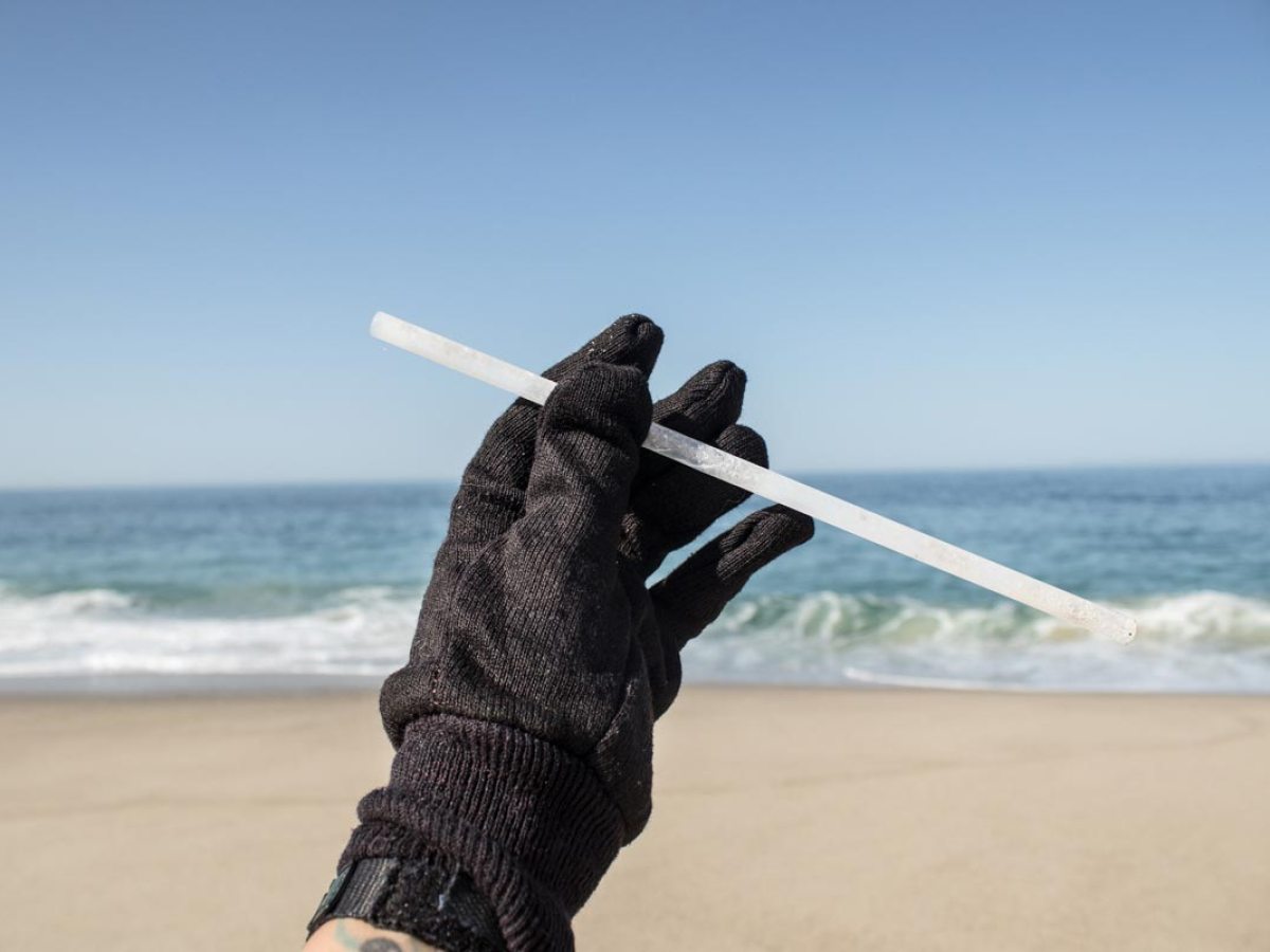 A plastic straw found during beach clean-up at Aliso Creek