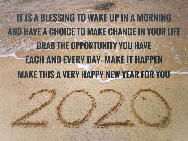 Happy New Year 2020 on Beach Background