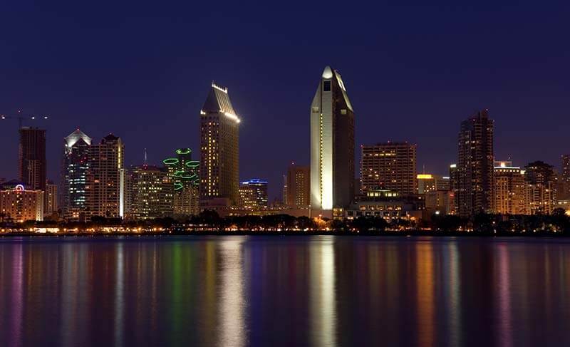Skyline of San Diego after dark