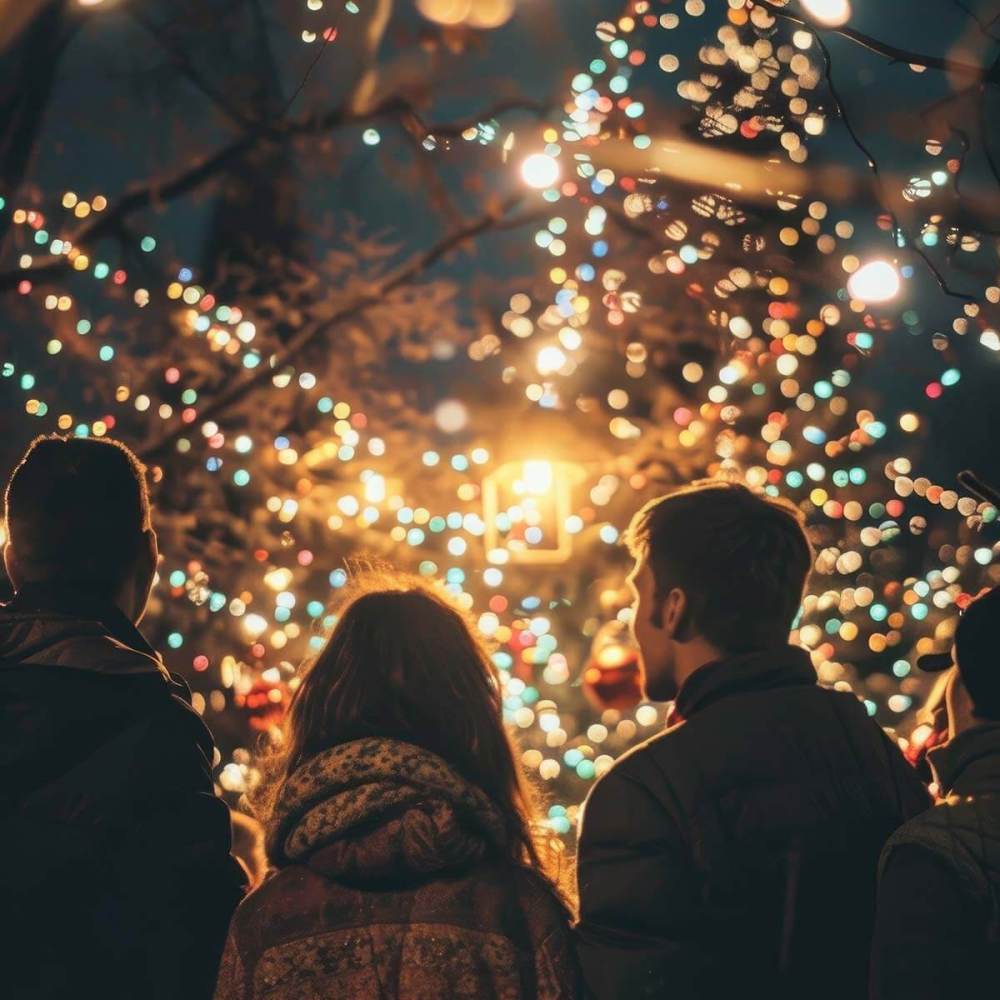 Capistrano Lights at Mission San Juan Capistrano with historic arches glowing in festive Christmas lights and holiday décor