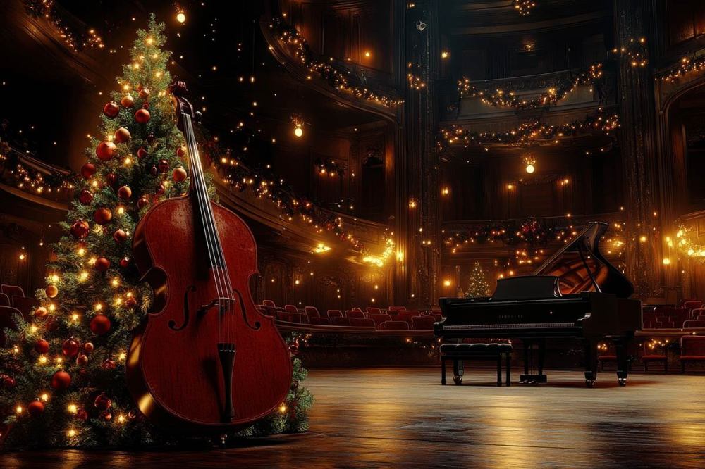Pacific Chorale holiday concert at Segerstrom Concert Hall in Costa Mesa with festive Christmas music and decorations