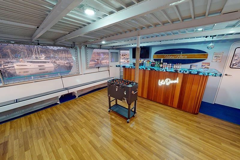 Hoku-Nai-Upper-Deck-Bar-Dance-Floor-105023 Bar and dance floor on observation deck of Hoku Nai'a Whale Watching Power Catamaran off the coast of Dana Point, CA