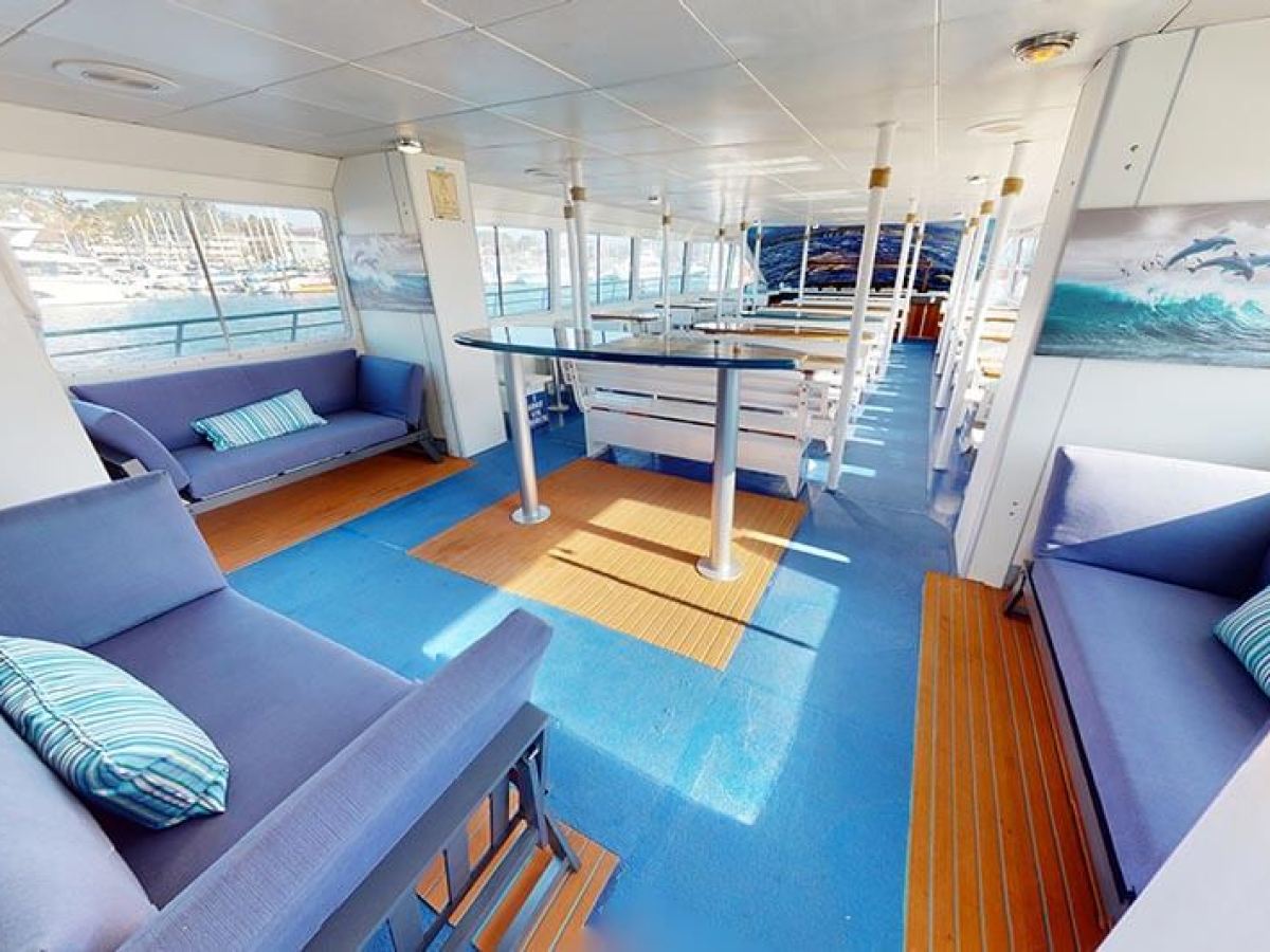 Main deck of Hoku Nai'a Whale Watching Power Catamaran off the coast of Dana Point, CA