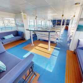 Main deck of Hoku Nai'a Whale Watching Power Catamaran off the coast of Dana Point, CA