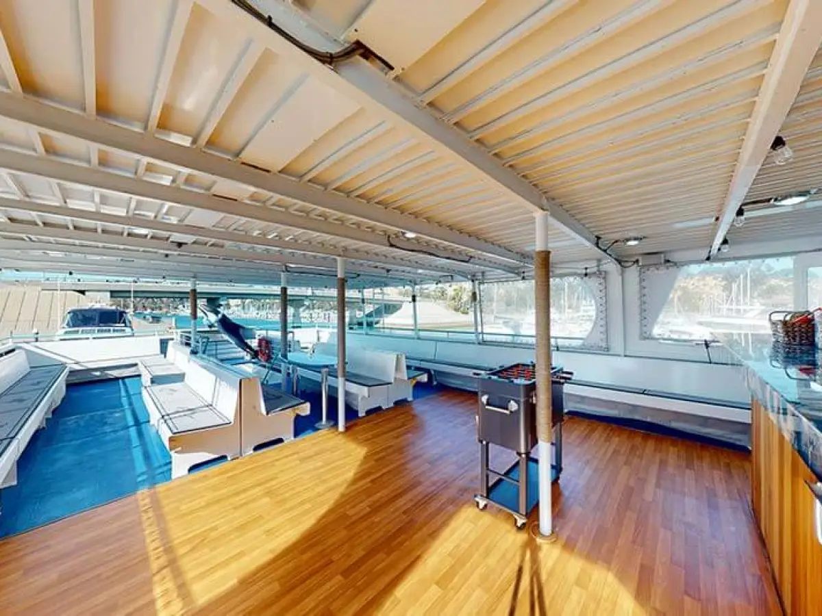 Dance floor on observation deck of Hoku Nai'a Whale Watching Power Catamaran off the coast of Dana Point, CA