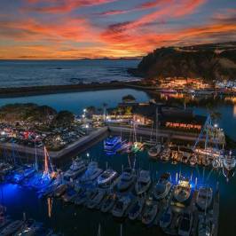 Aerial view of Dana Point Harbor at sunset