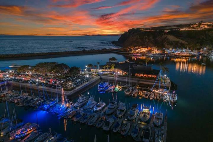 Aerial view of Dana Point Harbor at sunset