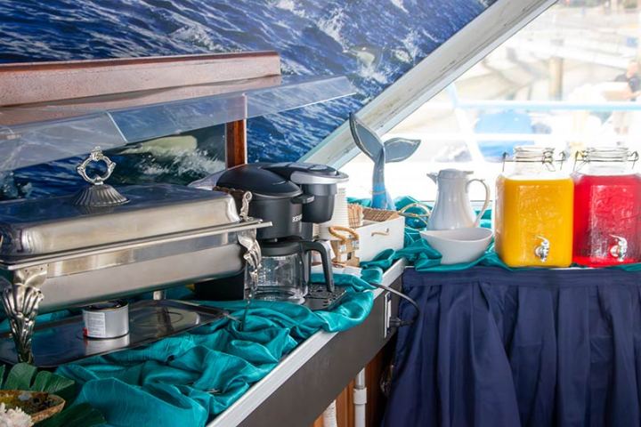 Breakfast buffet with coffee and juice