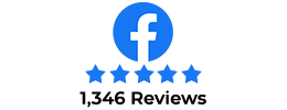 Facebook logo above five blue stars, indicating top hospitality ratings, and the number of reviews