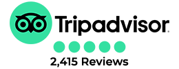 Tripadvisor logo and five green dots, indicating a high rating, and the number of reviews